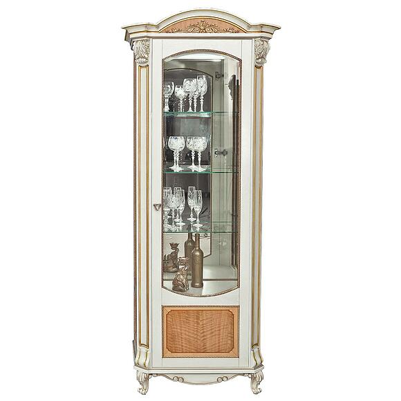 Шкаф-витрина «Альба» П4.485.0.08 (П485.08), Материал: массив дуба, Цвет: Слоновая кость с золочением