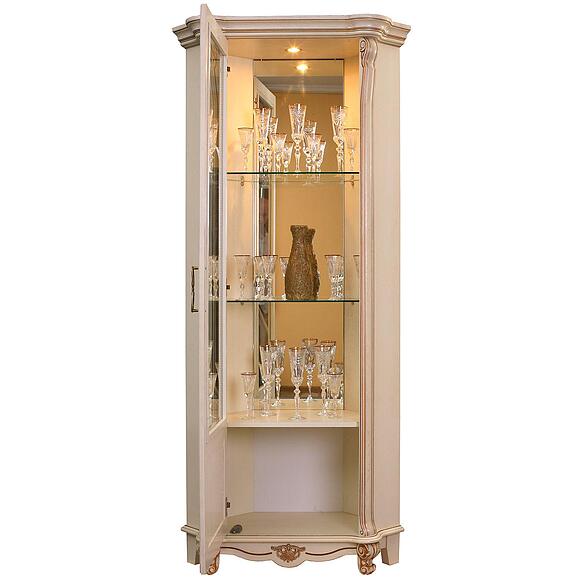Шкаф с витриной «Алези» П1.350.0.13-01 (П350.13-01), Материал: массив дуба, Цвет: Слоновая кость с золочением