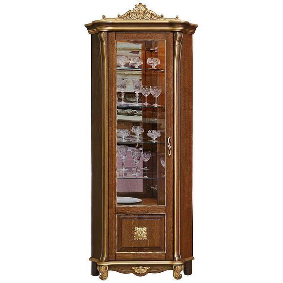 Шкаф с витриной «Алези Люкс» П1.349.0.13-01 (П350.13-01л), Материал: массив дуба, Цвет: Античная бронза с золочением