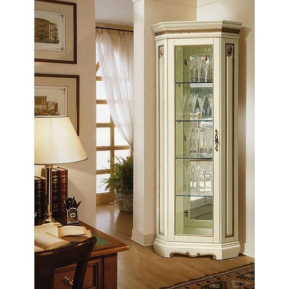 Шкаф с витриной «Милана 10» П4.265.0.10-01(265.10-01), Цвет: Слоновая кость с золочением