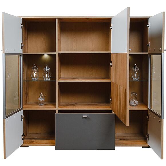 Шкаф с витриной «Гелиос» П550.02, Материал: ЛДСП+МДФ, Цвет: Дуб Вотан + серый