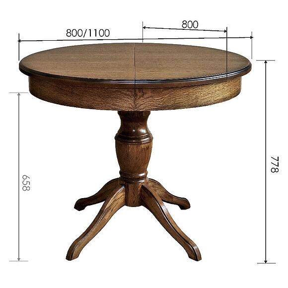 Стол обеденный «Верди» П4.487.4.04 (П317.04), Материал: массив дуба, Цвет: Табак (verdi_11A_P317-04_razmer.jpg) Стол обеденный «Верди» П4.487.4.04 (П317.04), Материал: массив дуба, Цвет: Табак