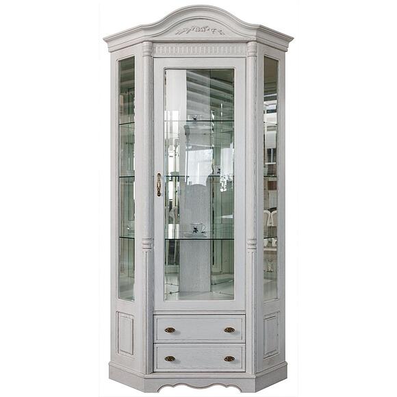 Шкаф-витрина угловая «Паола» БМ2.671.0.07(2115), Материал: массив дуба, Цвет: Розовый пепел