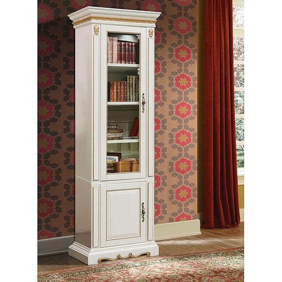 Шкаф комбинированный «Милана 1Д» П4.265.2.08-01(396.08-01), Материал: массив дуба, Цвет: Слоновая кость с золочением