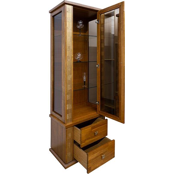 Шкаф с витриной «Тунис» П6.343.0.19 (П343.19-1Ш), Материал: массив дуба, Цвет: дуб рустикаль с золочением (34319-1-2.jpg) Шкаф с витриной «Тунис» П6.343.0.19 (П343.19-1Ш), Материал: массив дуба, Цвет: дуб рустикаль с золочением