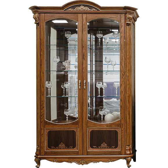 Шкаф-витрина 2д «Альба» П4.485.0.05 (П485.05), Материал: массив дуба, Цвет: Палисандр с золочением