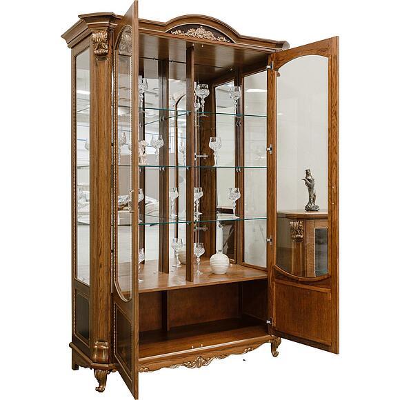 Шкаф-витрина 2д «Альба» П4.485.0.05 (П485.05), Материал: массив дуба, Цвет: Палисандр с золочением