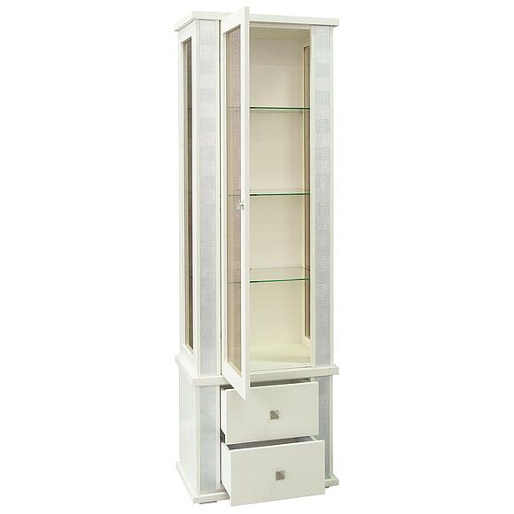 Шкаф с витриной «Тунис» П6.343.0.19-01 (П343.19Ш), Материал: массив дуба, Цвет: Слоновая кость с серебром (4J4A1275_.jpg) Шкаф с витриной «Тунис» П6.343.0.19-01 (П343.19Ш), Материал: массив дуба, Цвет: Слоновая кость с серебром