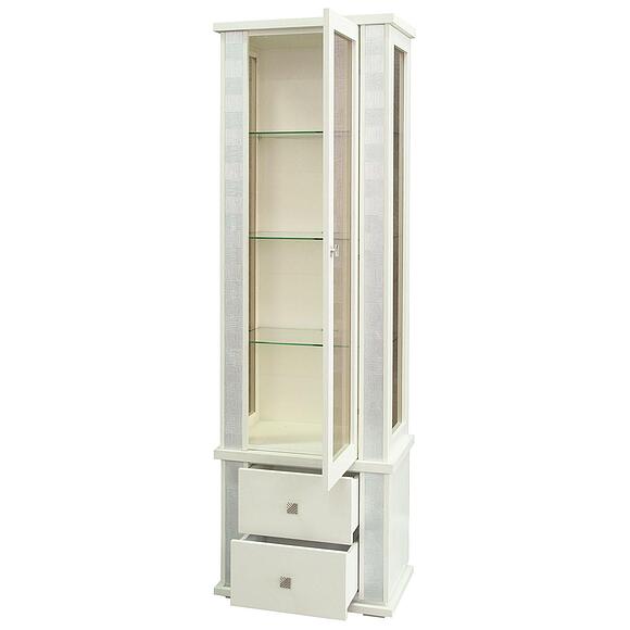 Шкаф с витриной «Тунис» П6.343.0.19 (П343.19-1Ш), Материал: массив дуба, Цвет: Слоновая кость с серебром (4J4A1275_.jpg) Шкаф с витриной «Тунис» П6.343.0.19 (П343.19-1Ш), Материал: массив дуба, Цвет: Слоновая кость с серебром