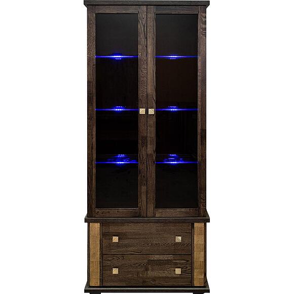 Шкаф с витриной «Тунис» П6.343.0.22 (П343.22Ш), Материал: ДСП+шпон, Цвет: Венге c золочением