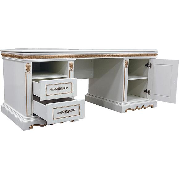 Стол «Милана 2П» П4.265.2.02(396.02), Материал: массив дуба, Цвет: Слоновая кость с золочением